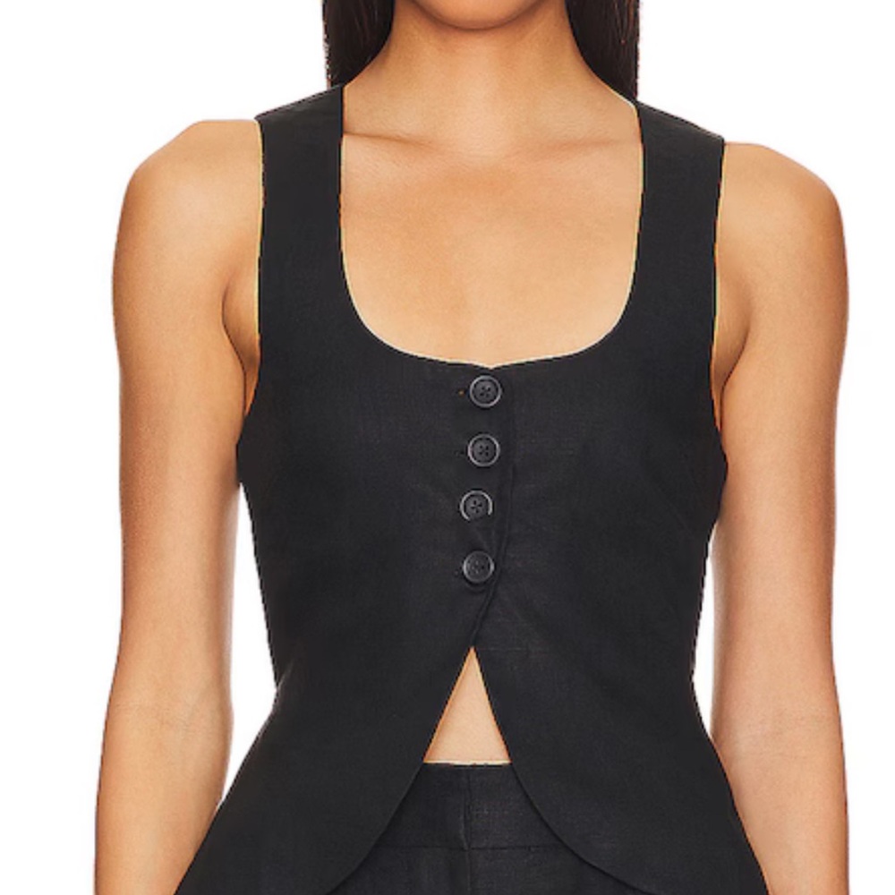 Black Linen Cropped Vest